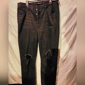 Ladies distressed jeans-Black Denim-16Tall